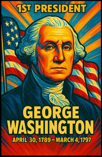 George Washington 1st President of the United States Colorful Comic Book Style Poster