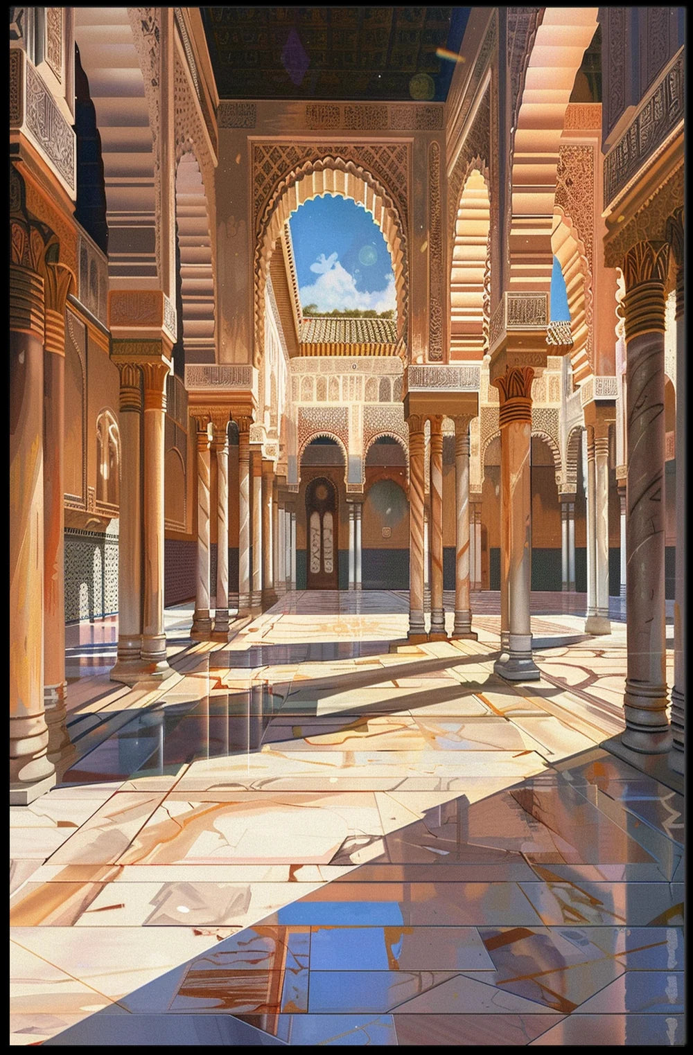 Ornate Moorish Architecture Poster: Alhambra-Inspired Art Print