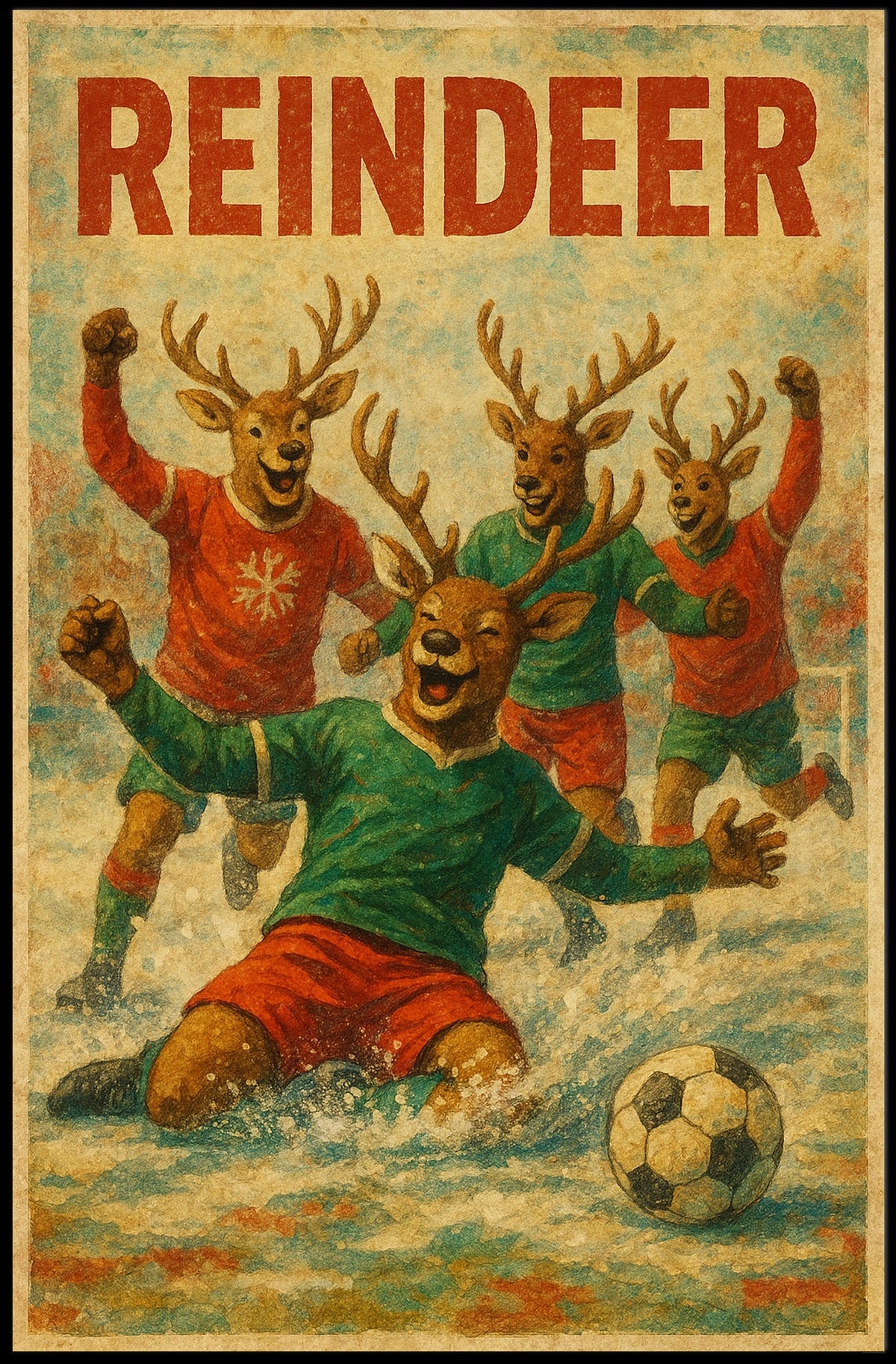 Reindeer Soccer Celebration Poster