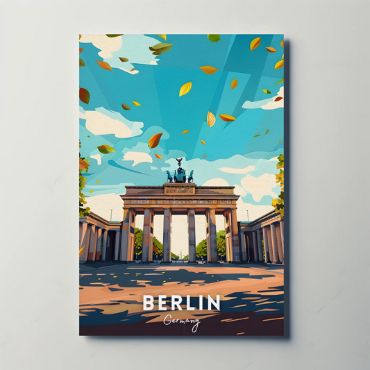 Berlin Germany Brandenburg Gate Autumn Leaves Travel Poster