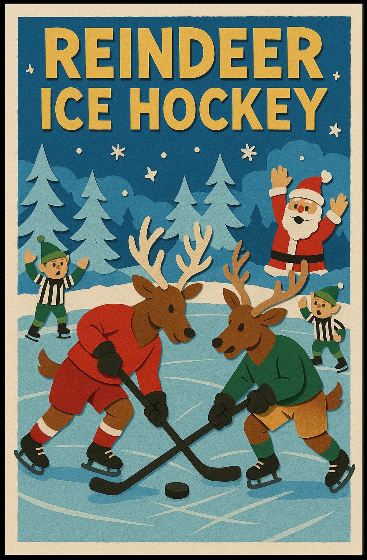 Reindeer Ice Hockey Festive Fun Sports Poster
