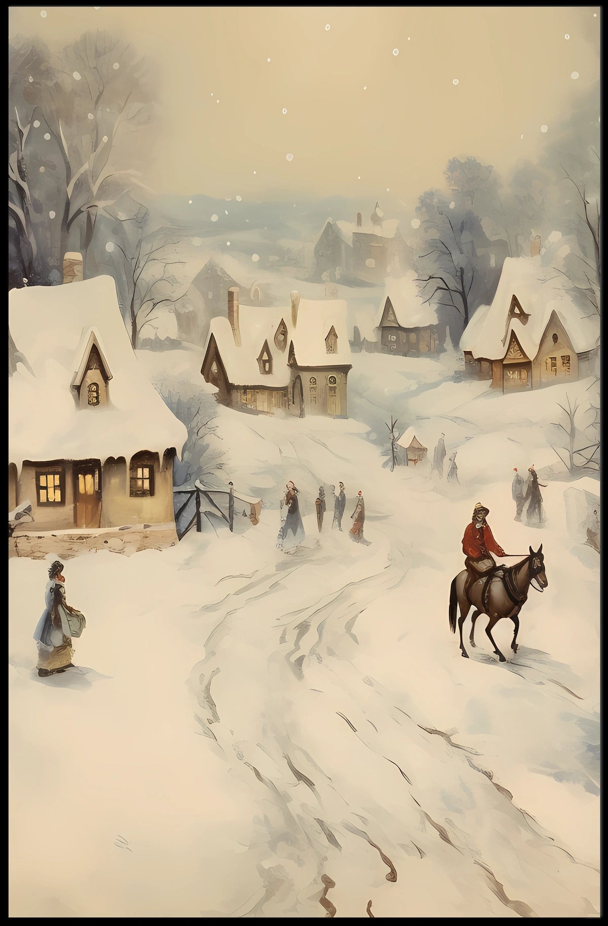Winter Village Scene Poster