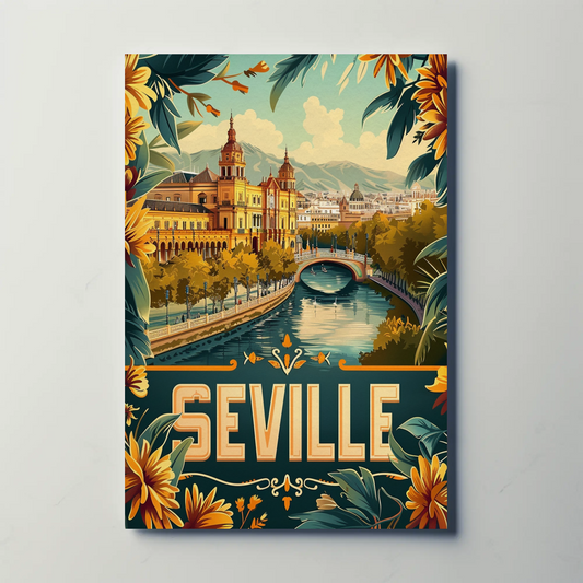 Seville Spain Cathedral and River Travel Poster