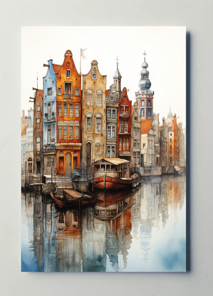 Amsterdam Canal View: Watercolor Serenity Travel Poster