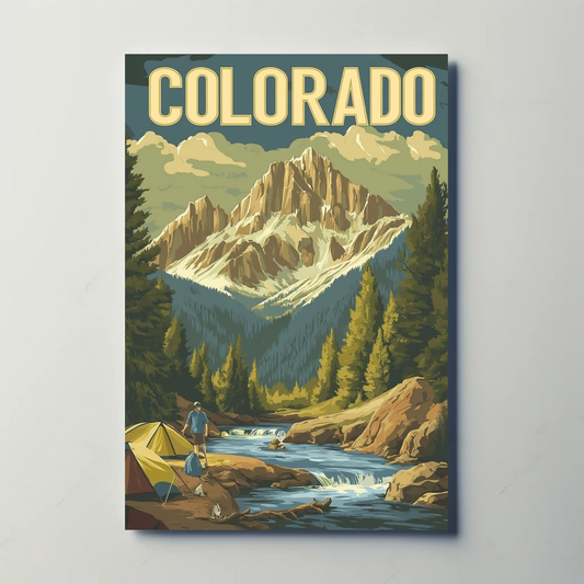 Camping in Colorado Vintage Travel Poster