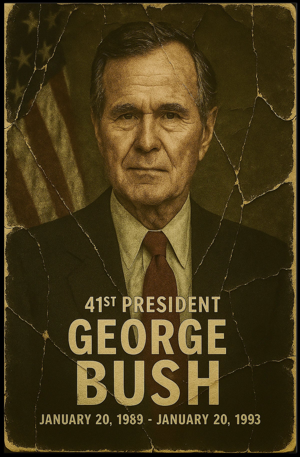 George H. W. Bush 41st President of the United States Damaged Photograph Poster