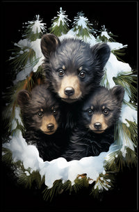Winter Forest Bear Cubs Photorealistic Art Poster