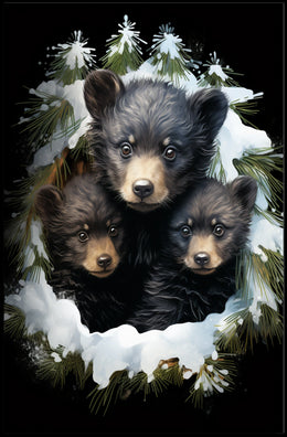 Winter Forest Bear Cubs Photorealistic Art Poster