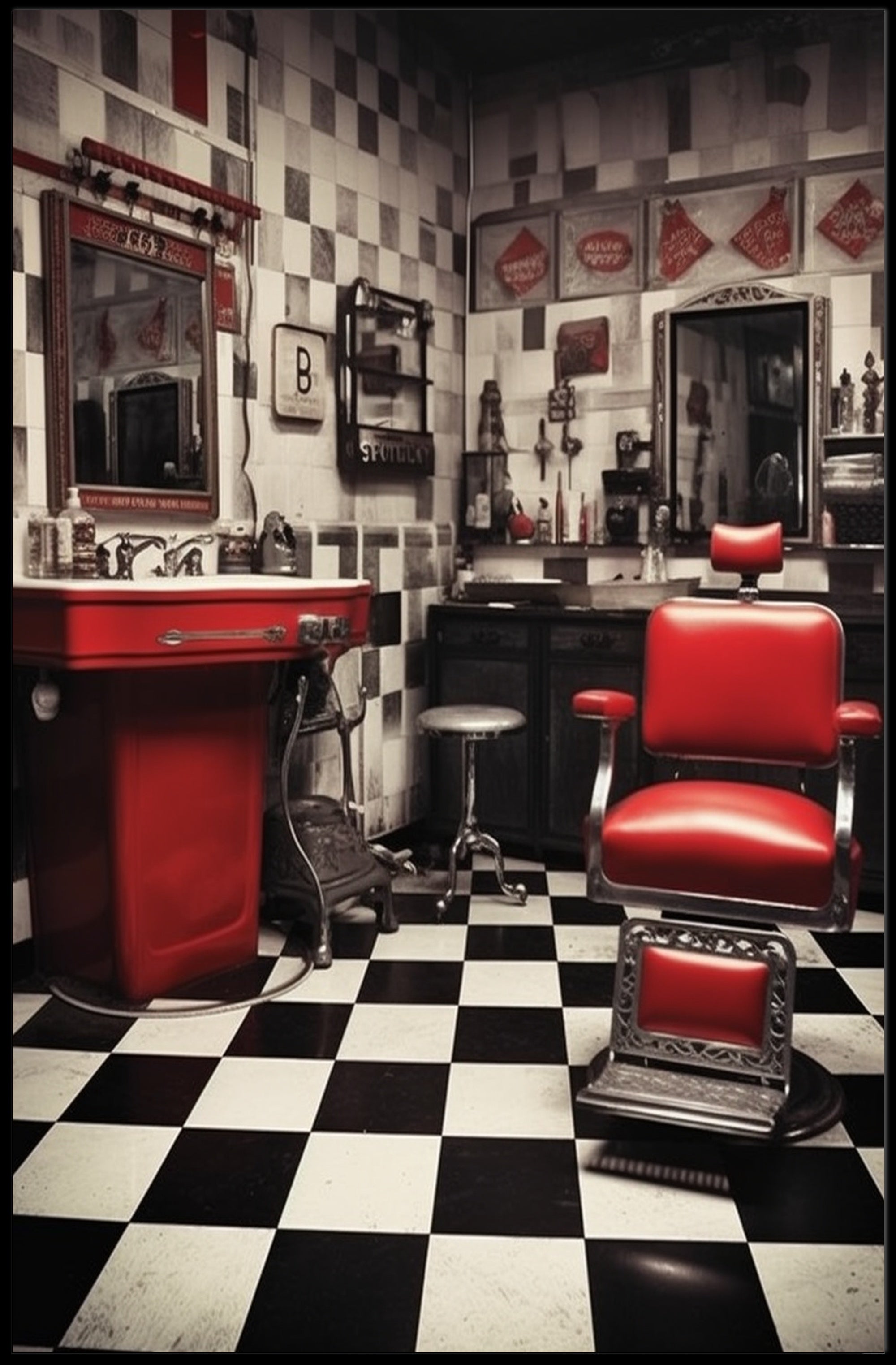 Vintage Barber Shop Interior Poster