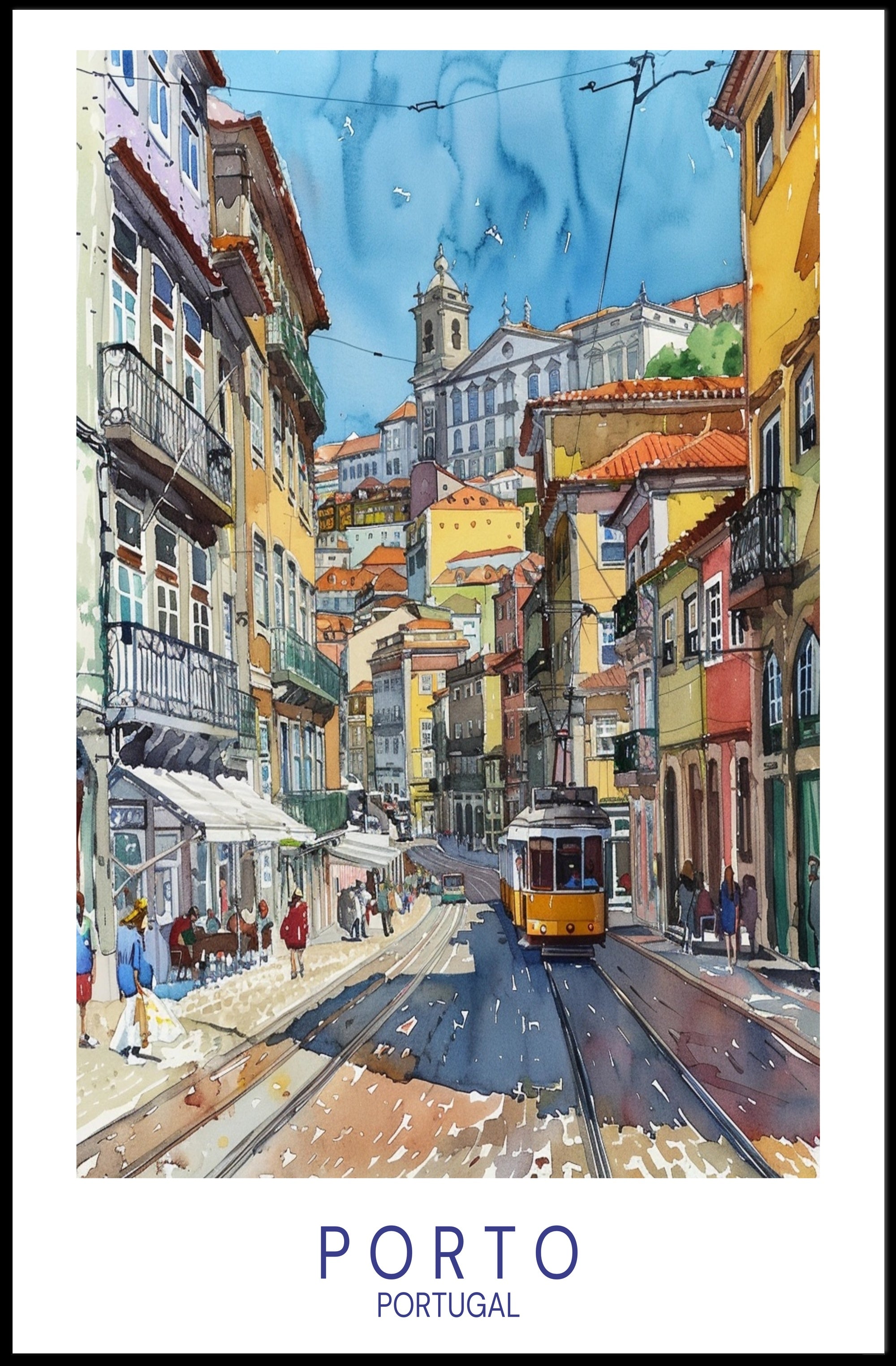 Porto Vibrant Cityscape Yellow Tram Urban Cityscape Poster PosterGoat