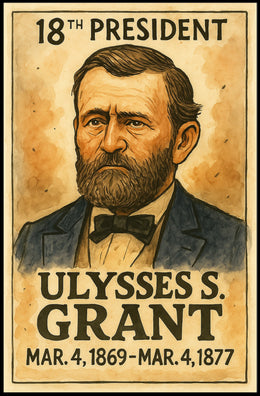 Ulysses S. Grant 18th President of the United States Exaggerated Cartoon Sketch Poster