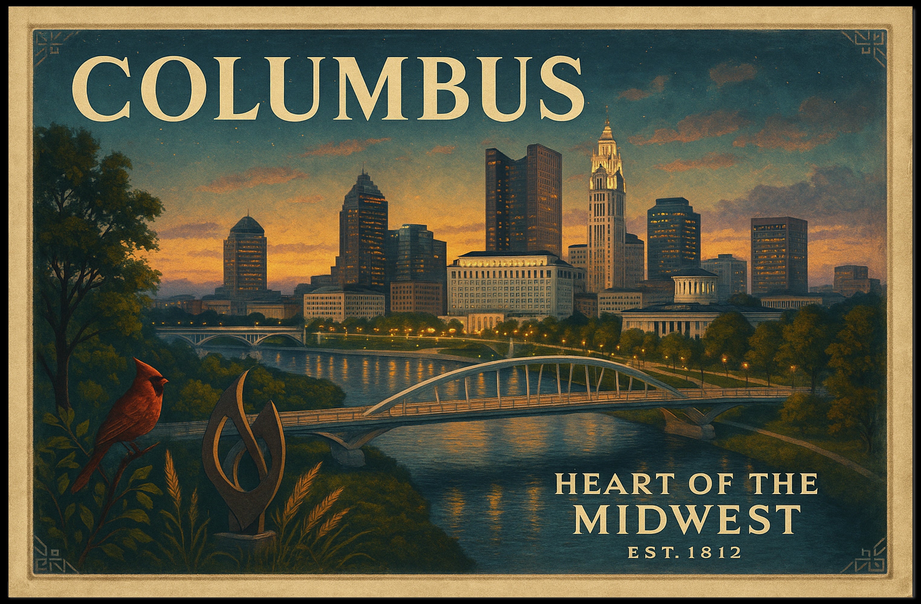 Columbus Skyline Dusk Poster Wall Art