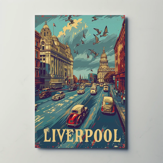 Historic Liverpool Downtown Travel Poster