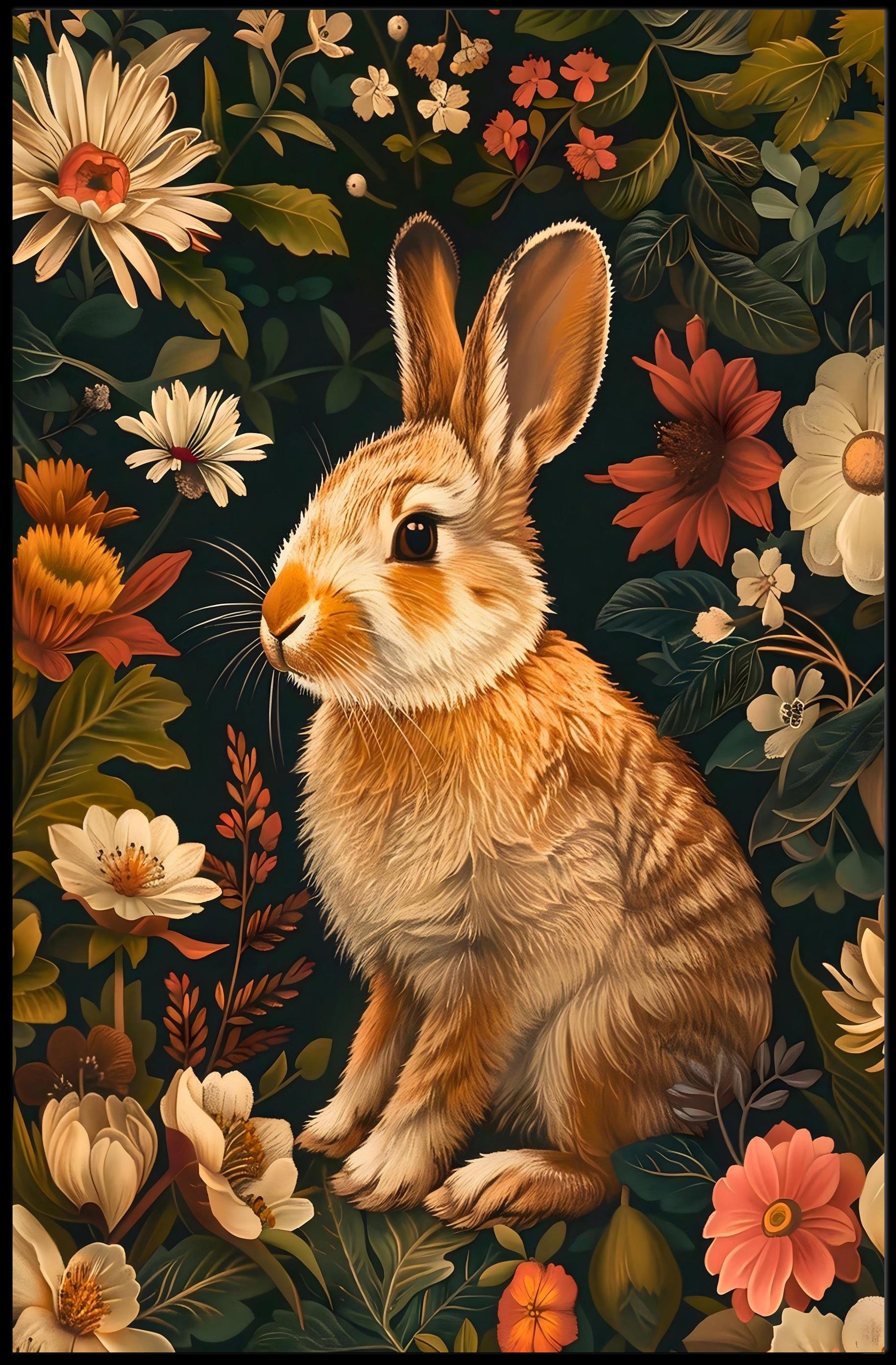Floral Rabbit Portrait Wall Art Print
