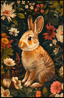 Floral Rabbit Portrait Wall Art Print