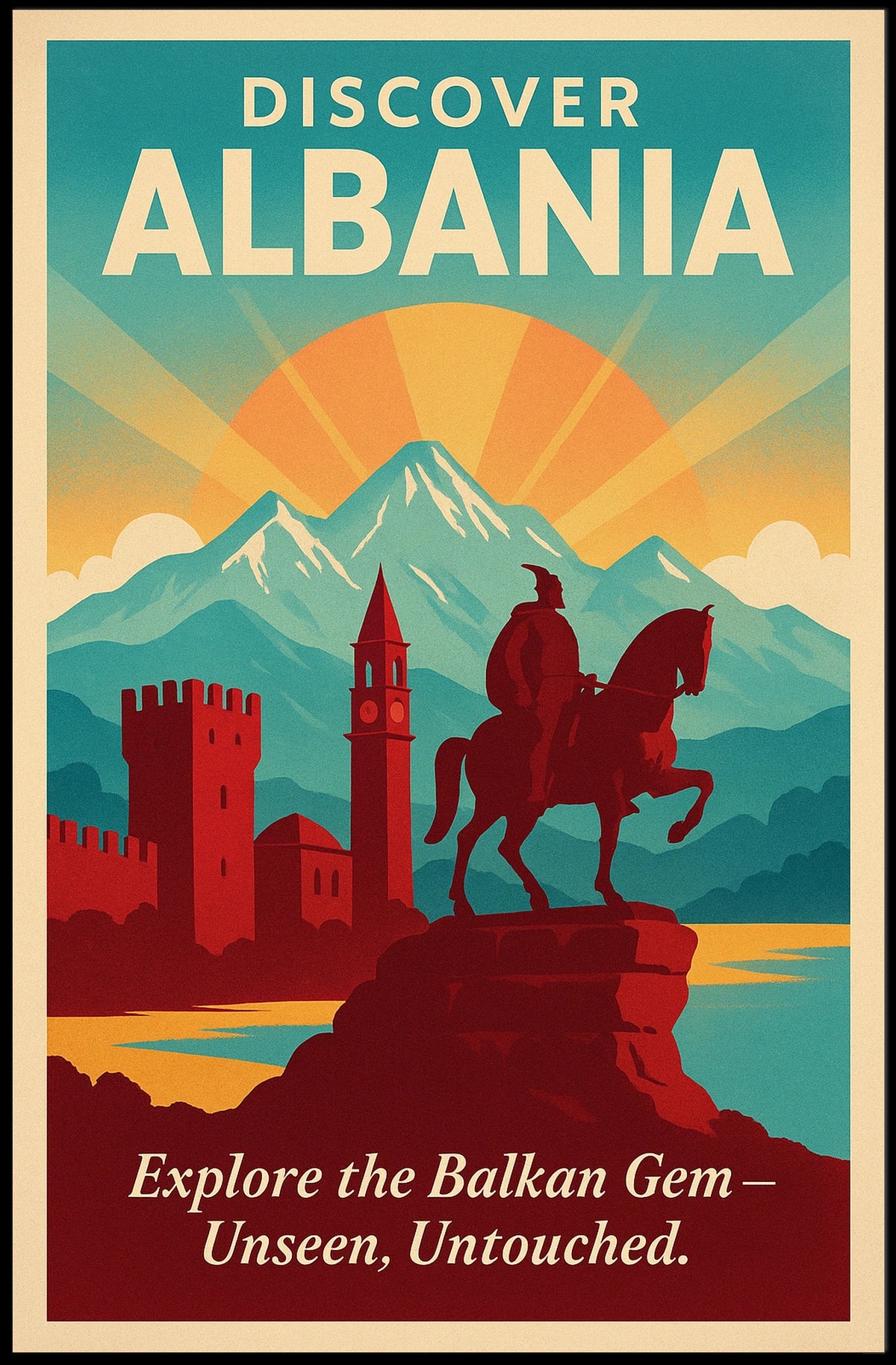 Albania Travel Destination Vintage Horseman Poster