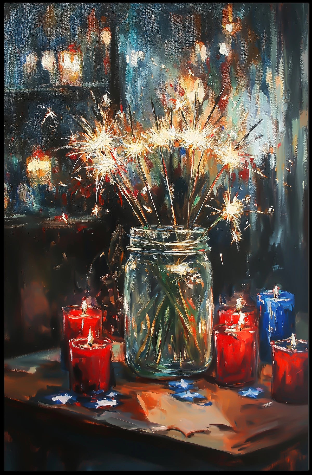 Glowing Sparkler Bouquet Mason Jar Centerpiece Poster