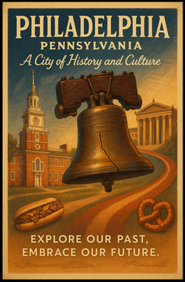 Philadelphia Vintage Travel Poster: Liberty Bell & Cuisine