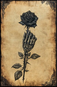 Gothic Skeletal Hand and Black Rose Artistic Poster