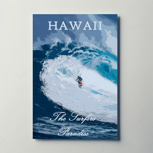 Hawaii Big Wave Surfer Ocean Power Travel Poster