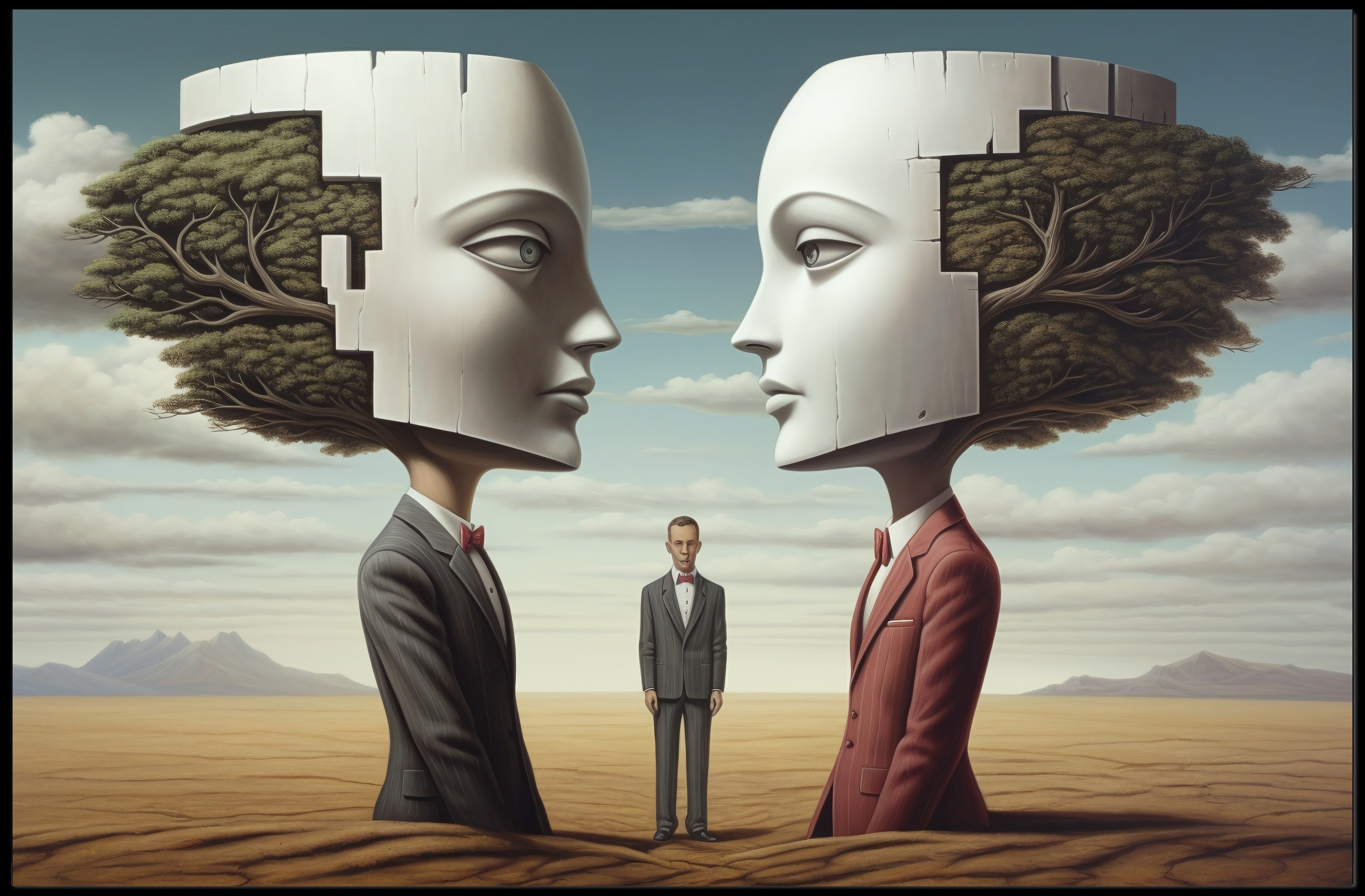 Surreal Puzzle-Head Landscape in Artistic Poster