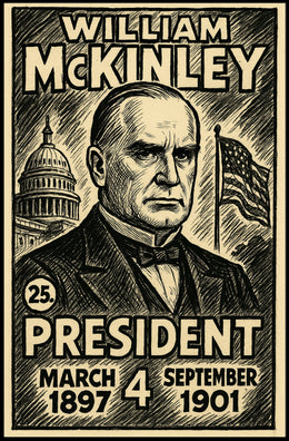 William McKinley 25th President of the United States B & W Comic Sketch Poster