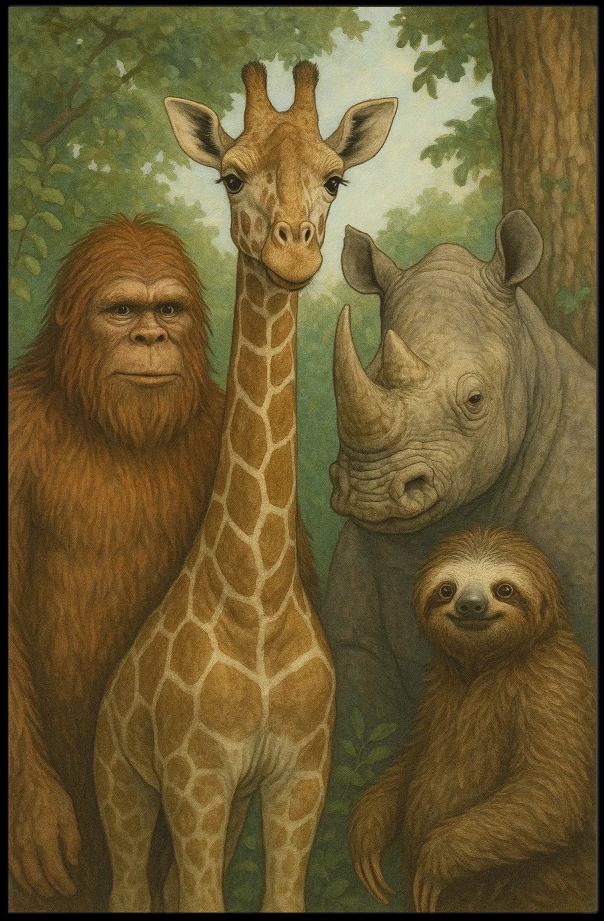 Serene Wildlife Harmony in Forest Scene Animal Poster