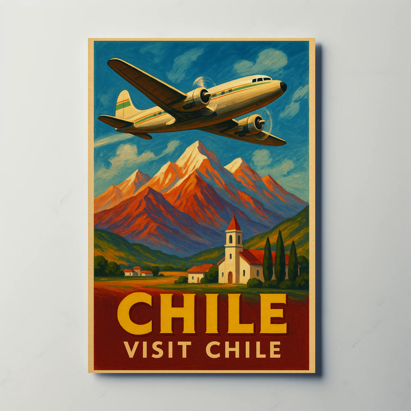 Visit Chile Andes Mountains Plane Travel Poster