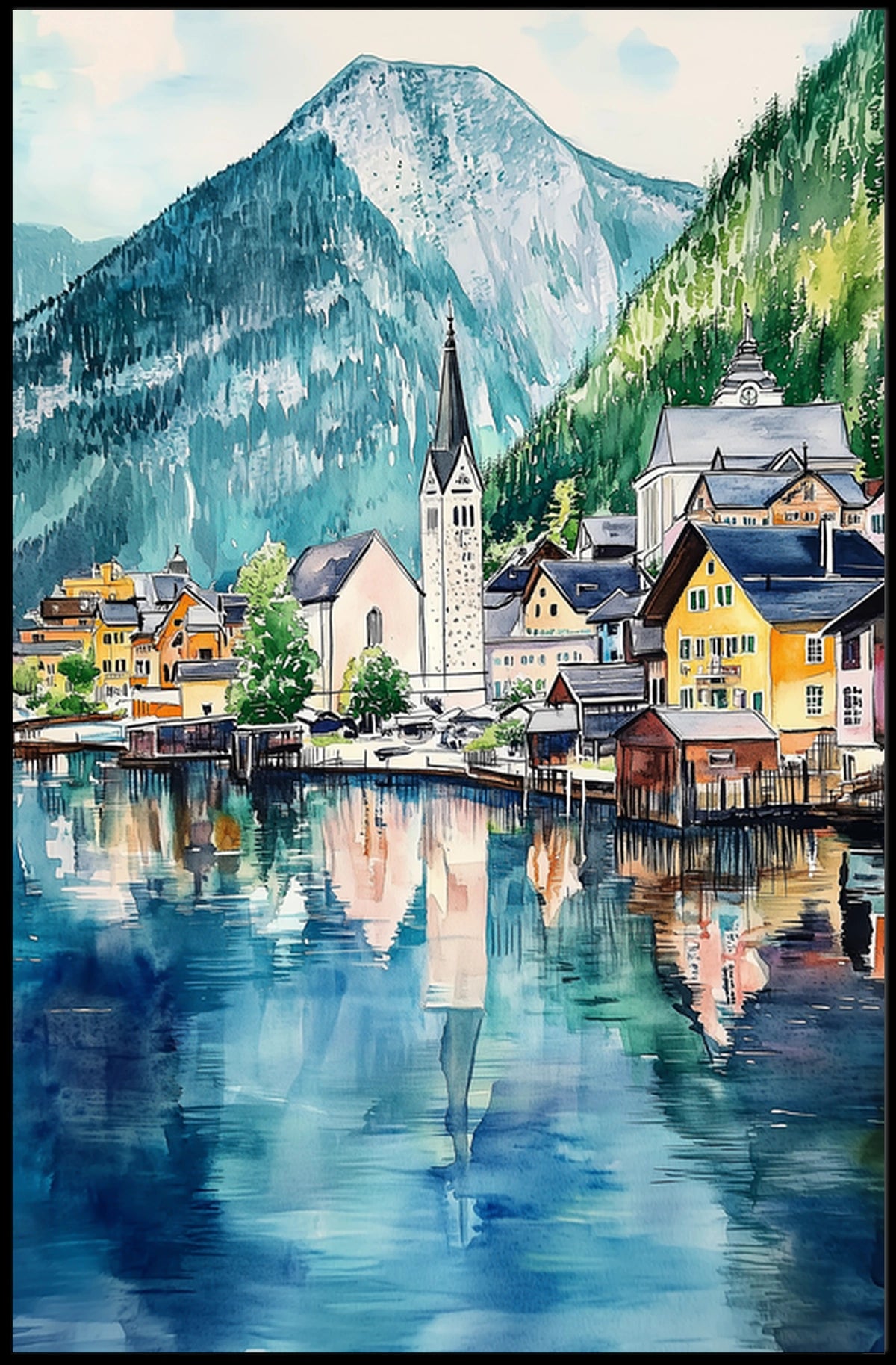 Austria Hallstatt Lakeside Village Poster