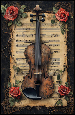 Vintage Violin & Roses Scene Elegant Artistic Poster