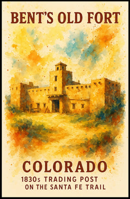 Bent's Old Fort Watercolor Poster: Historic Trading Post