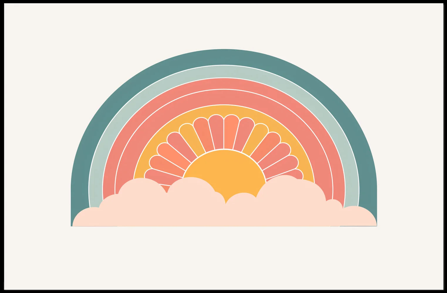 Retro Sunrise Poster: Vintage 70s Geometric Art