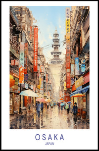 Osaka Rainy Day Vibrant Cityscape Urban or Cityscape Poster PosterGoat
