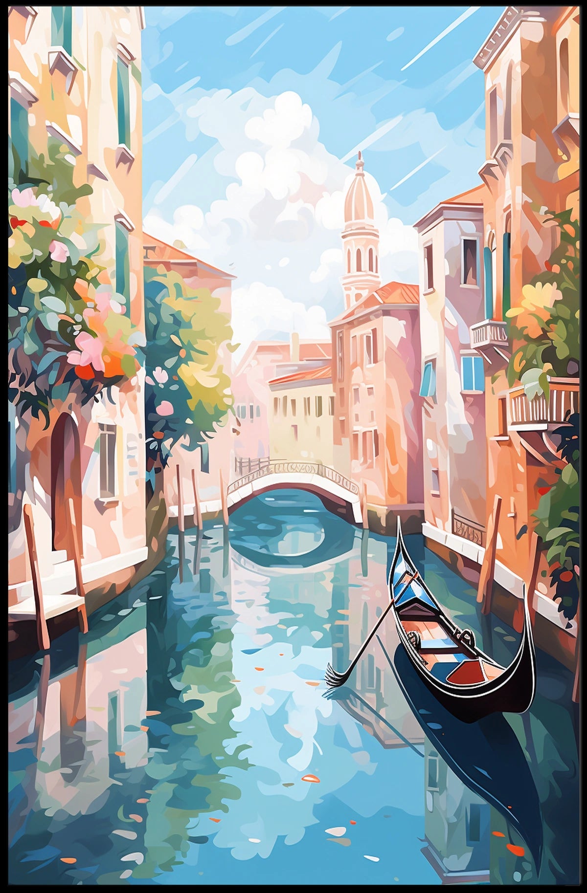 Venice Canal Gondola Scene Vintage Travel Poster