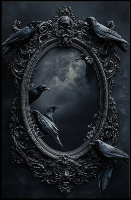 Gothic Baroque Mirror with Ravens Artistic or Pop Culture Poster
