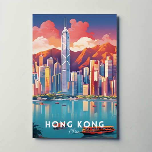 Hong Kong China Skyline Victoria Harbor Towers Travel Poster