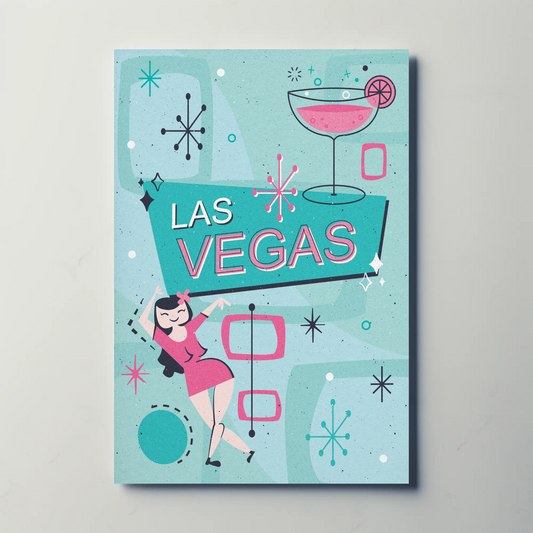 Las Vegas Retro Girl Martini Sign Midcentury Poster