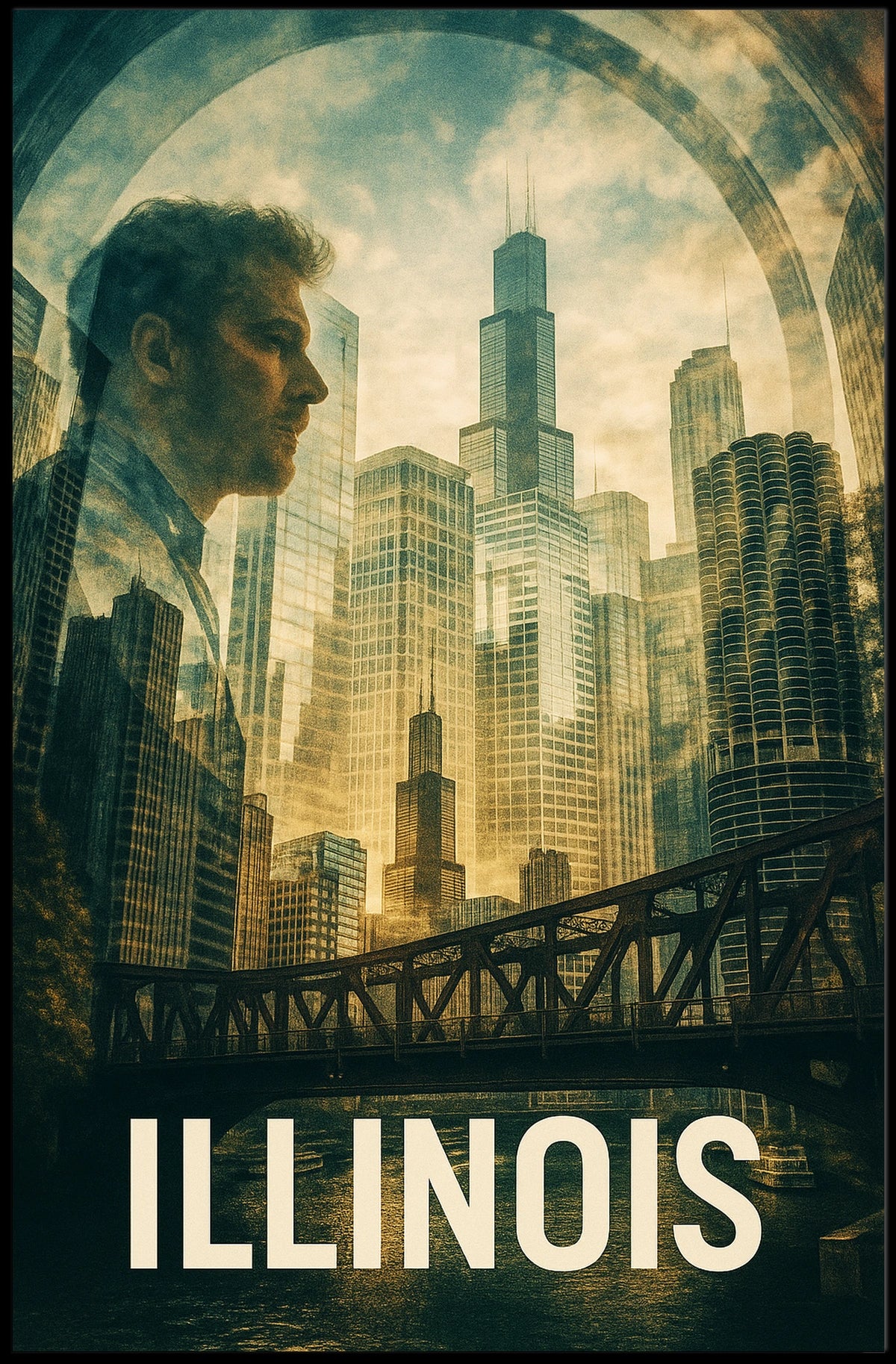 Illinois Skyline Reflection Poster