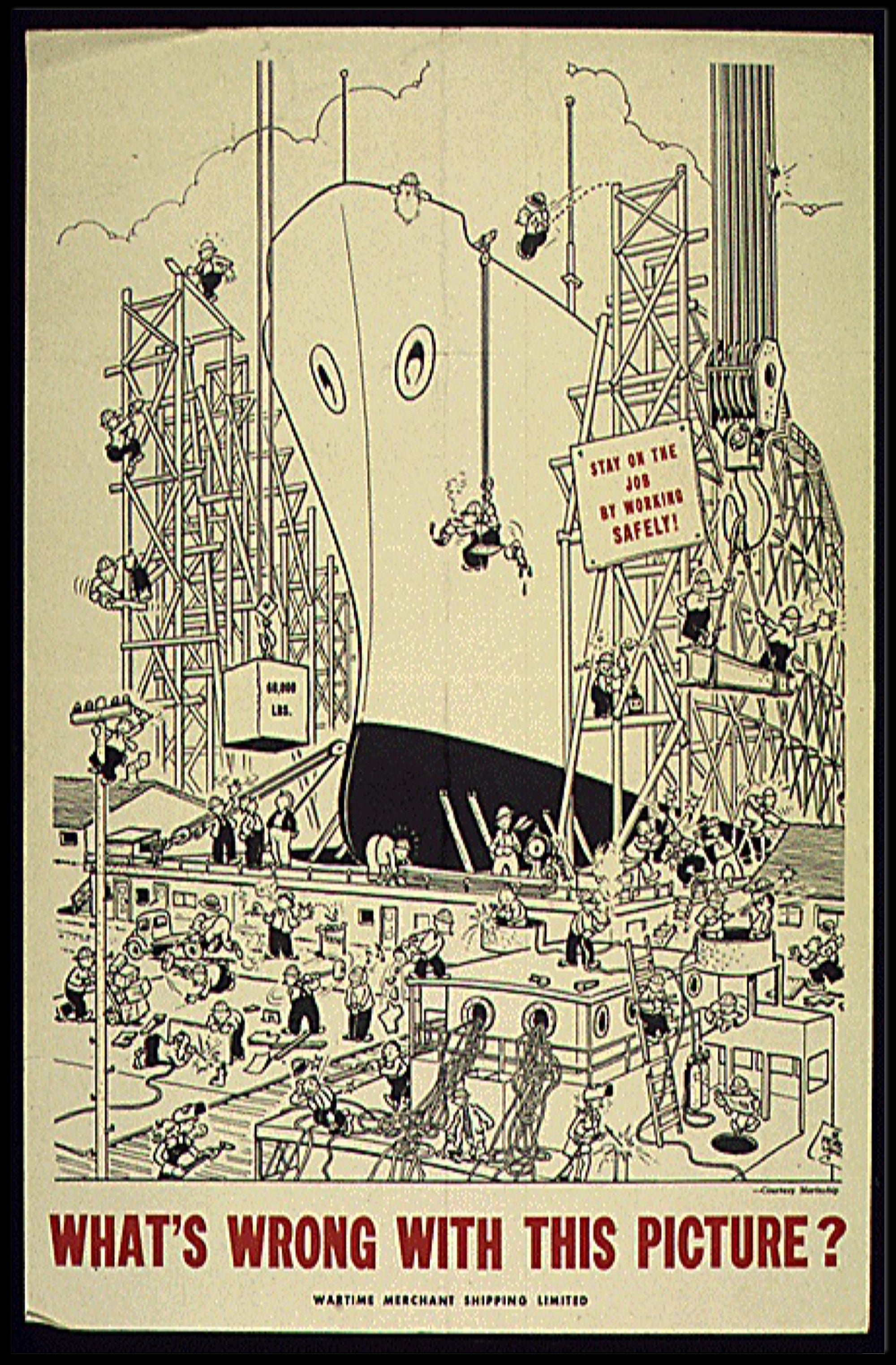 Workplace Safety Humor in a Chaotic Shipyard Poster