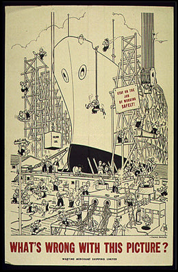 Workplace Safety Humor in a Chaotic Shipyard Poster
