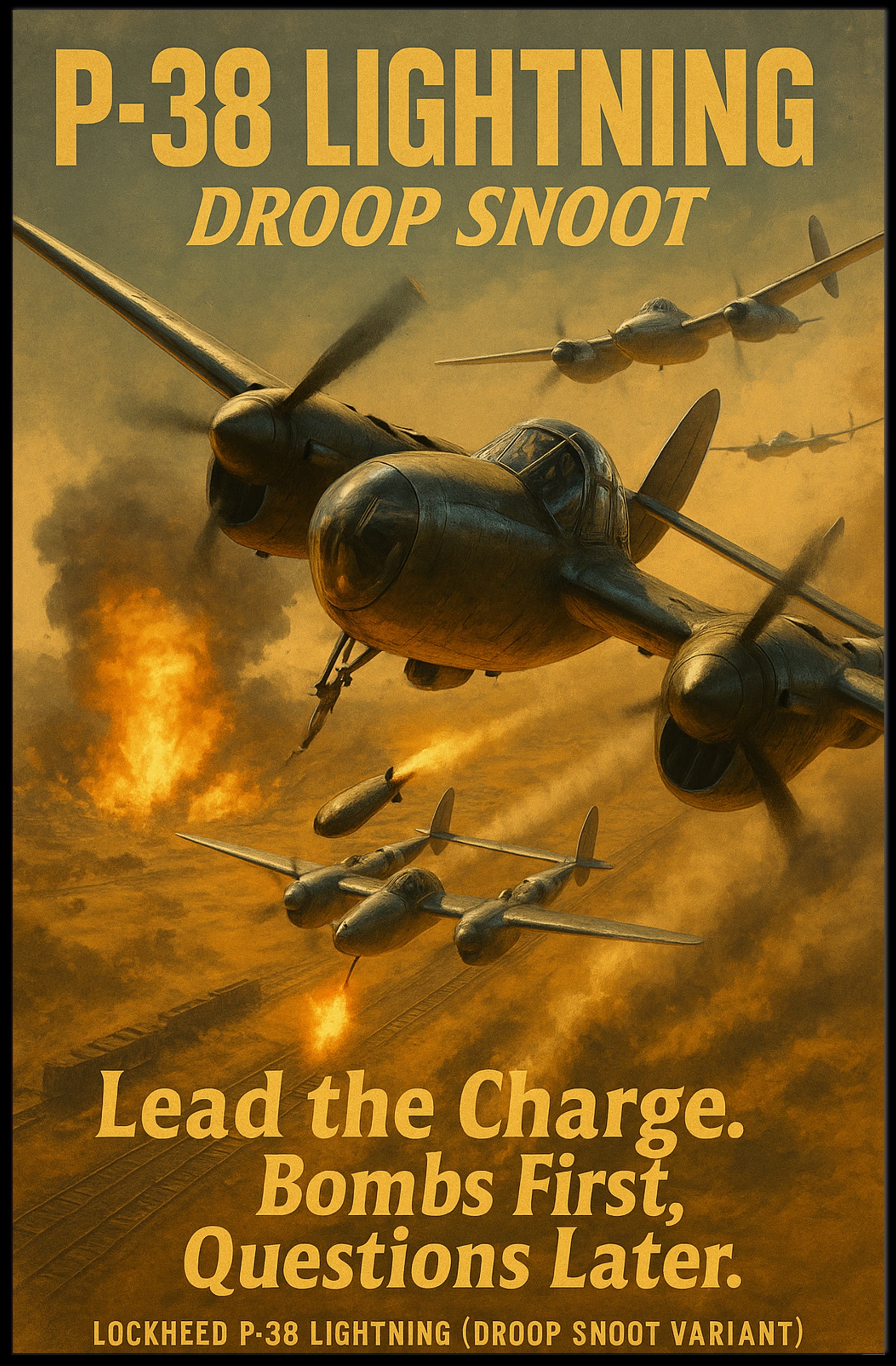 Lockheed P-38 Lightning Droop Snoot WWII Poster