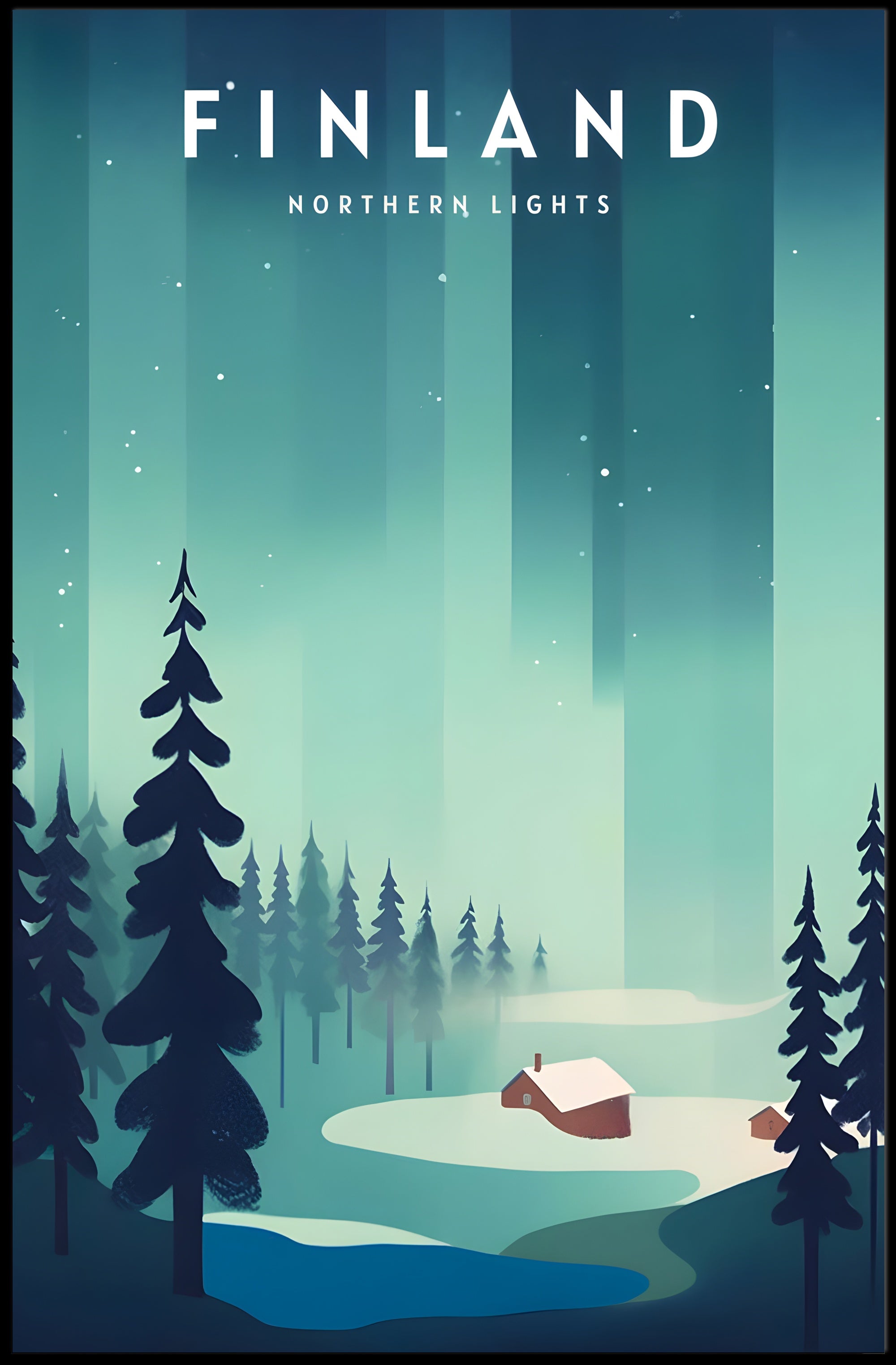 Northern Lights Finnish Wilderness Travel Poster