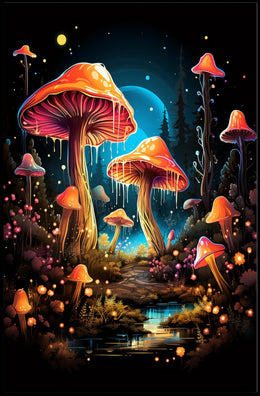 Enchanted Forest Glowing Mushrooms Fantasy Art Poster