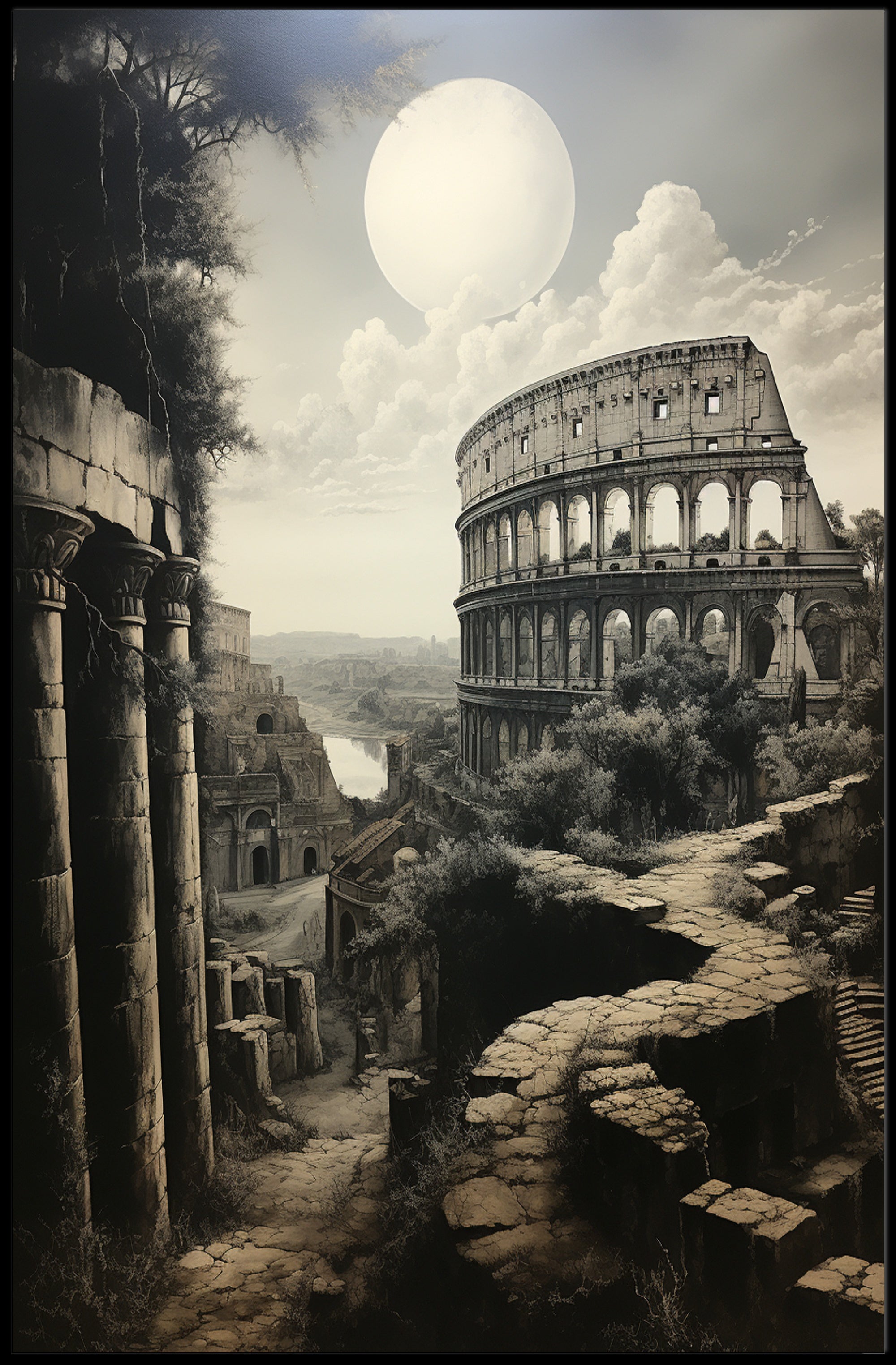 Moonlit Ruins Of Rome Poster