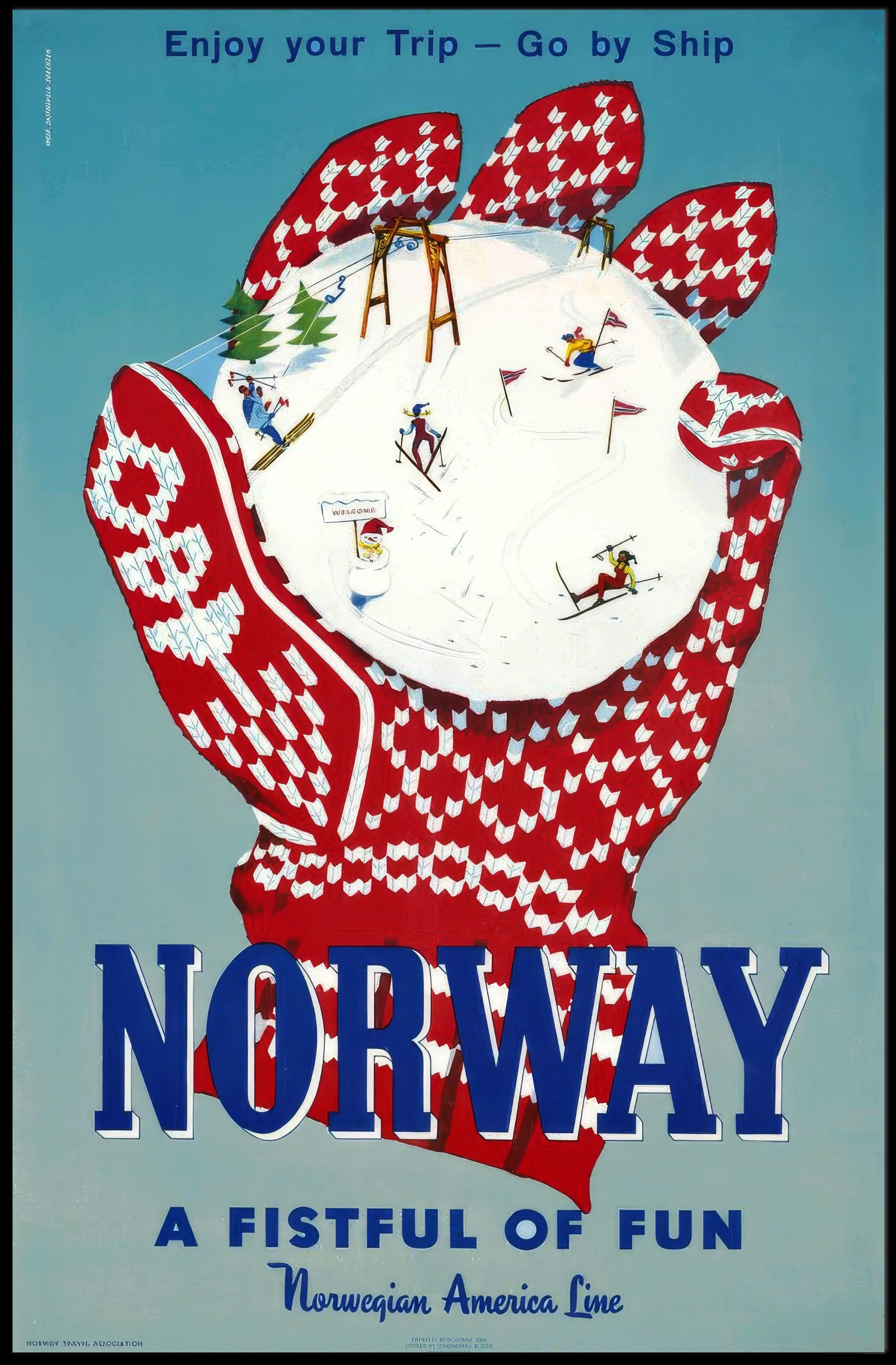 Vintage Norway Travel Poster with Nordic Skiing Adventure PosterGoat