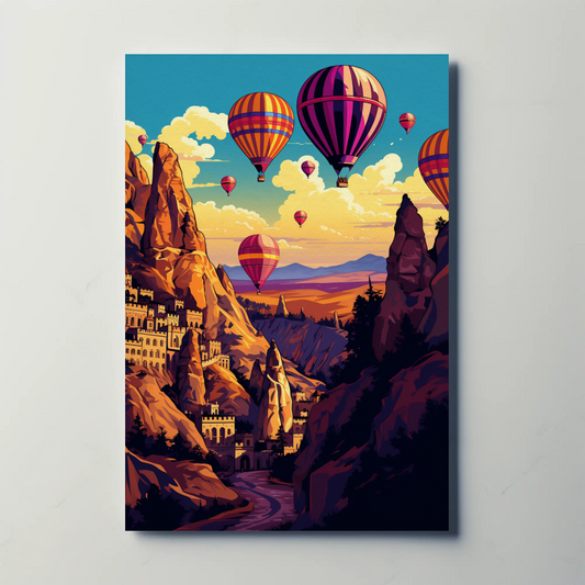 Cappadocia Hot Air Balloons Rock Formations Sky Travel Poster