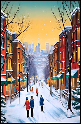 Charming Winter Street Scene in Urban Cityscape Poster