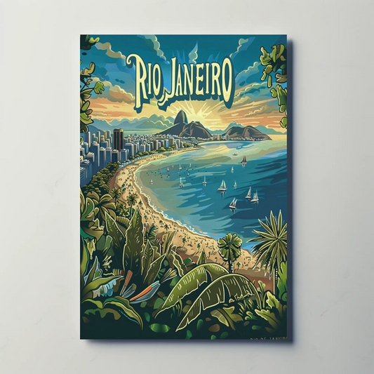 Rio Janeiro Tropical Beachfront Sailboats Sunset Travel Poster Travel Poster