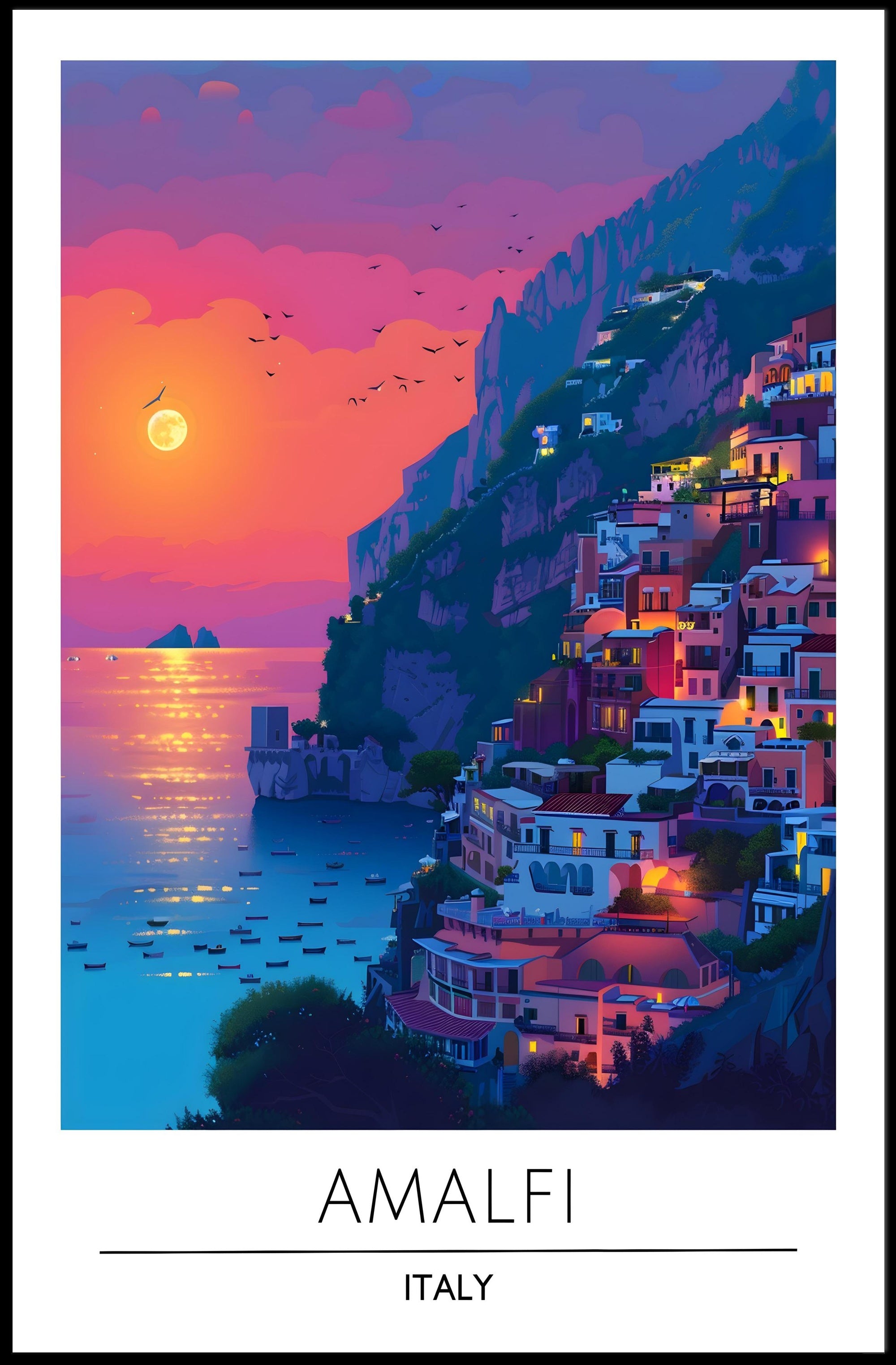 Amalfi Coast Sunset: Dreamy Travel Poster