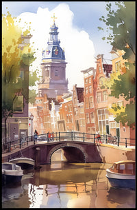 Amsterdam Canal Bridge Watercolor Poster: European Charm